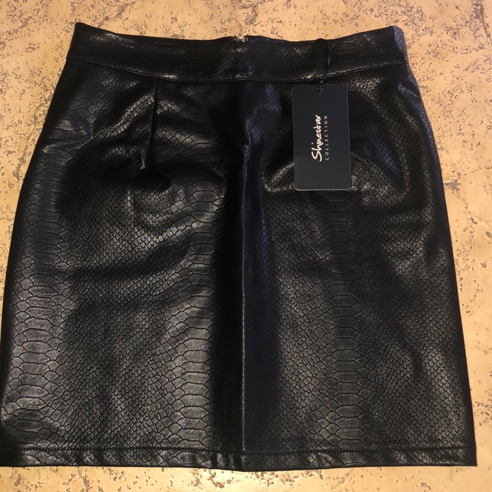 Faux snake print leather skirt